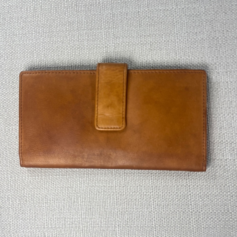 Unbranded Leather Checkbook Wallet Women Brown Bifold Organizer‎ Snap Tab